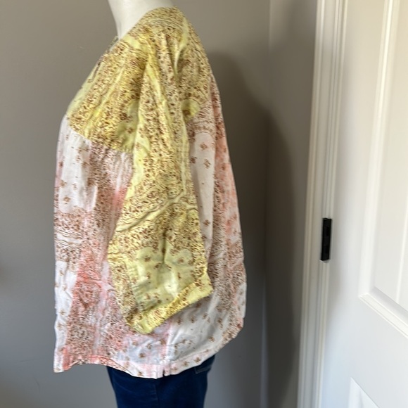 Pilcro and the Letterpress Tavi Blouse Button Down Yellow Pink Anthropologie L - Picture 7 of 13